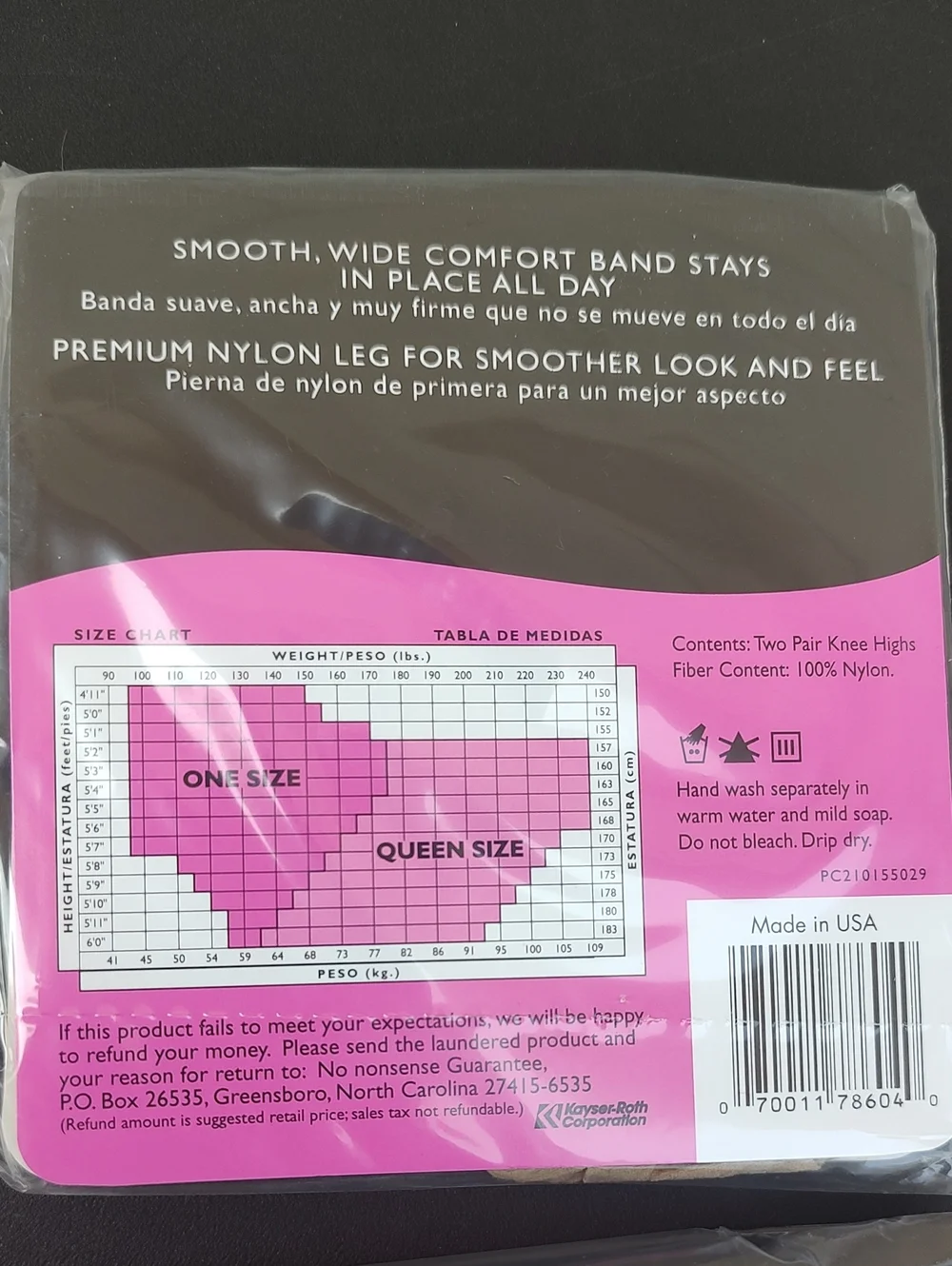 No nonsense Knee Highs - Pink & Black Packaging (2 Pairs)  2 Packs Made In USA